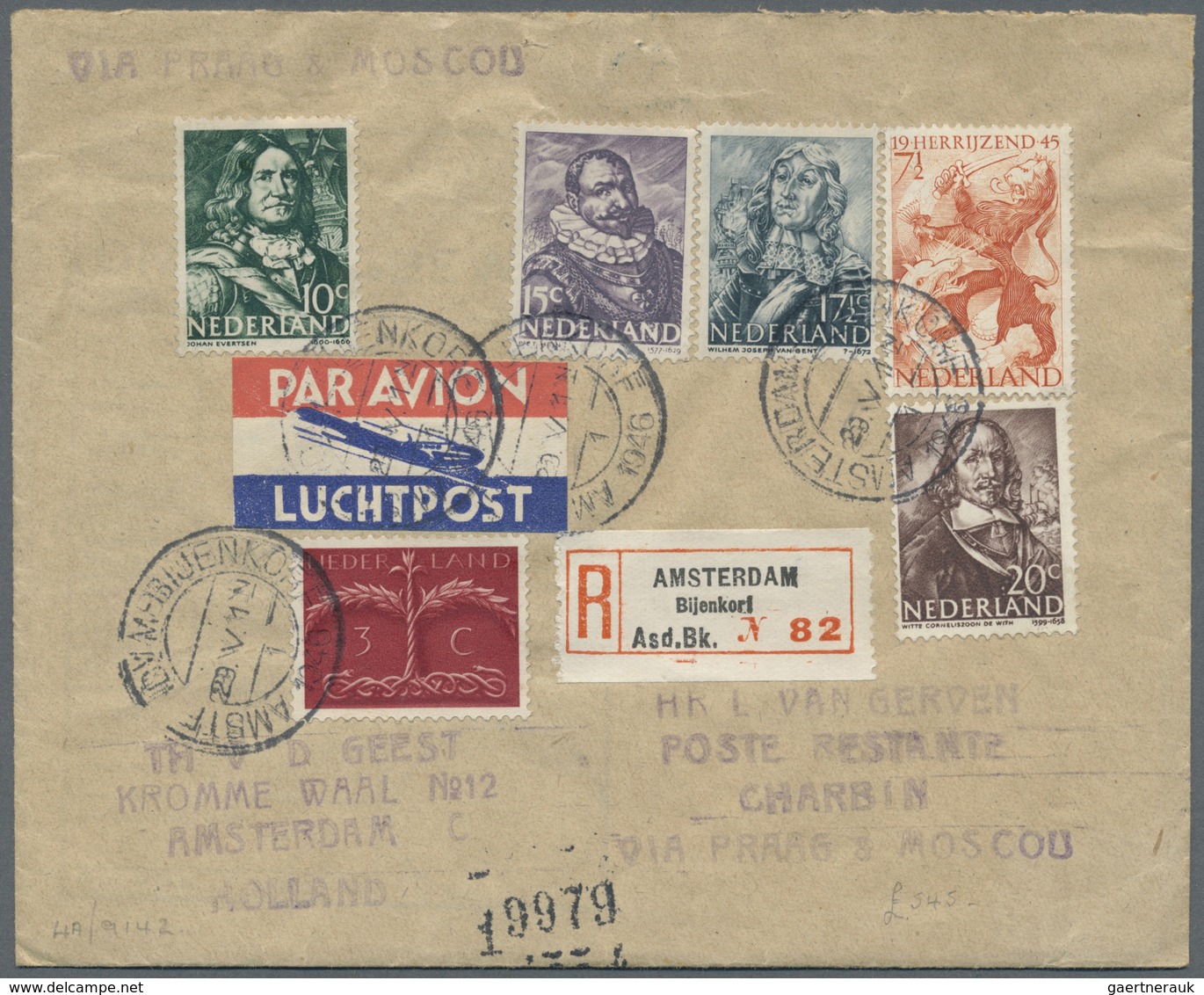 China - Besonderheiten: 1946, Incoming Mail, Registered Air Mail Cover From Netherlands "AMSTERDAM-B - Andere & Zonder Classificatie