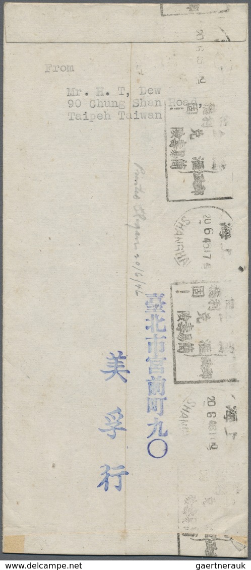 Br China - Taiwan (Formosa): 1945, 10 S. Light Blue Tied "Taipeh 35.6.14" (June 14, 1946) To Cover To S - Other & Unclassified