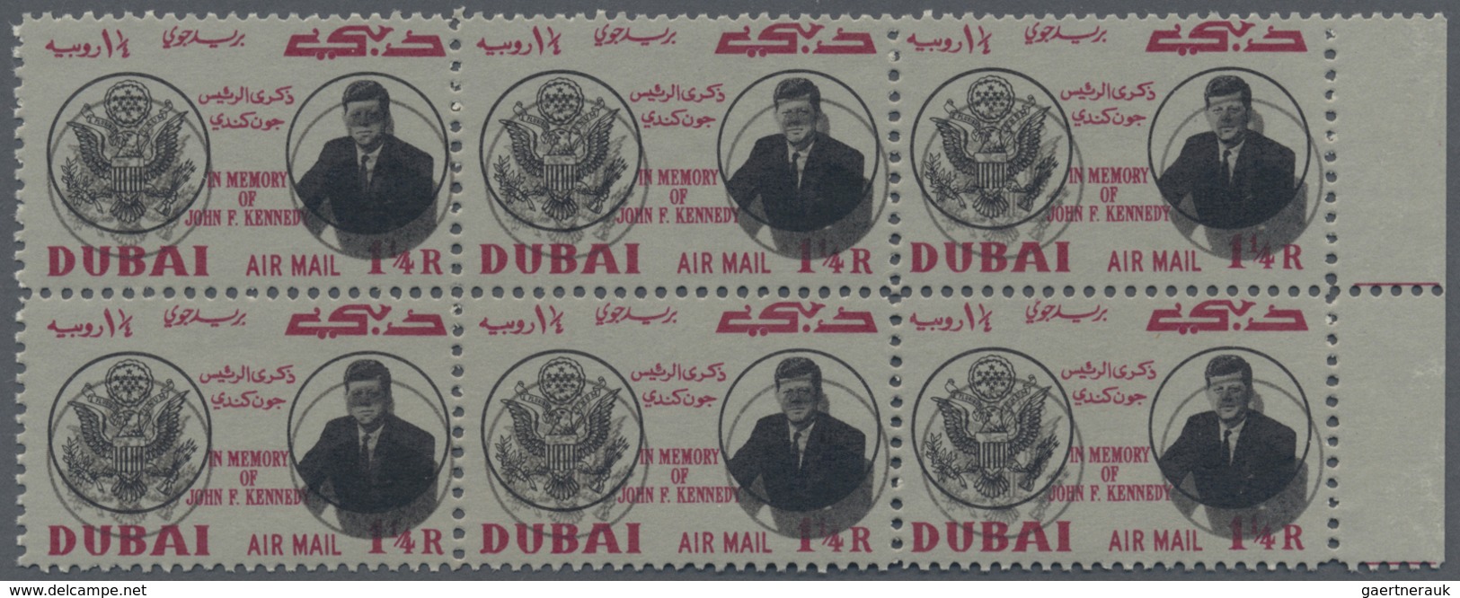 ** Dubai: 1964, Death Anniversary Of John F. Kennedy 1¼r. With DOUBLE PRINT Of Black National Flag & Ke - Dubai