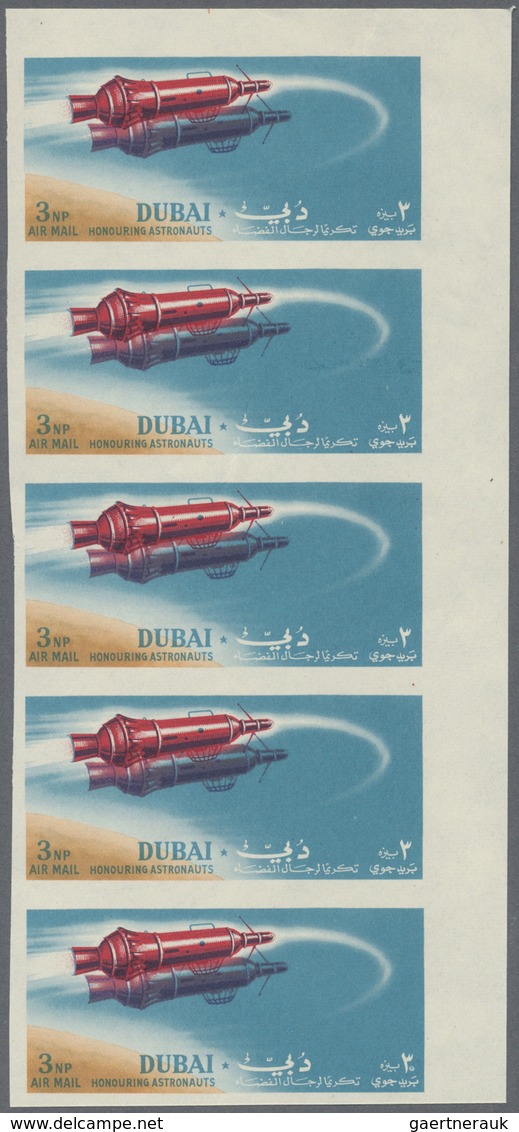 ** Dubai: 1964, Space Travel 3np. 'Spacecraft' With DOUBLE PRINT Of SPACECRAFT In An Imperf. Strip Of F - Dubai