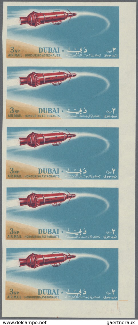 ** Dubai: 1964, Space Travel 3np. 'Spacecraft' With 2nd Printing Of SPACECRAFT On Gum Side In An Imperf - Dubai