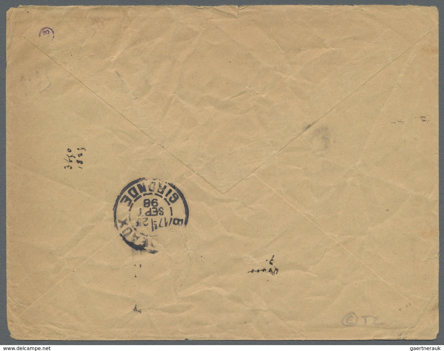 Br Französisch-Indien: 1898. Envelope (creases) To France Bearing Yvert 4, 5c Green And Yvert 7, 20c Ye - Covers & Documents