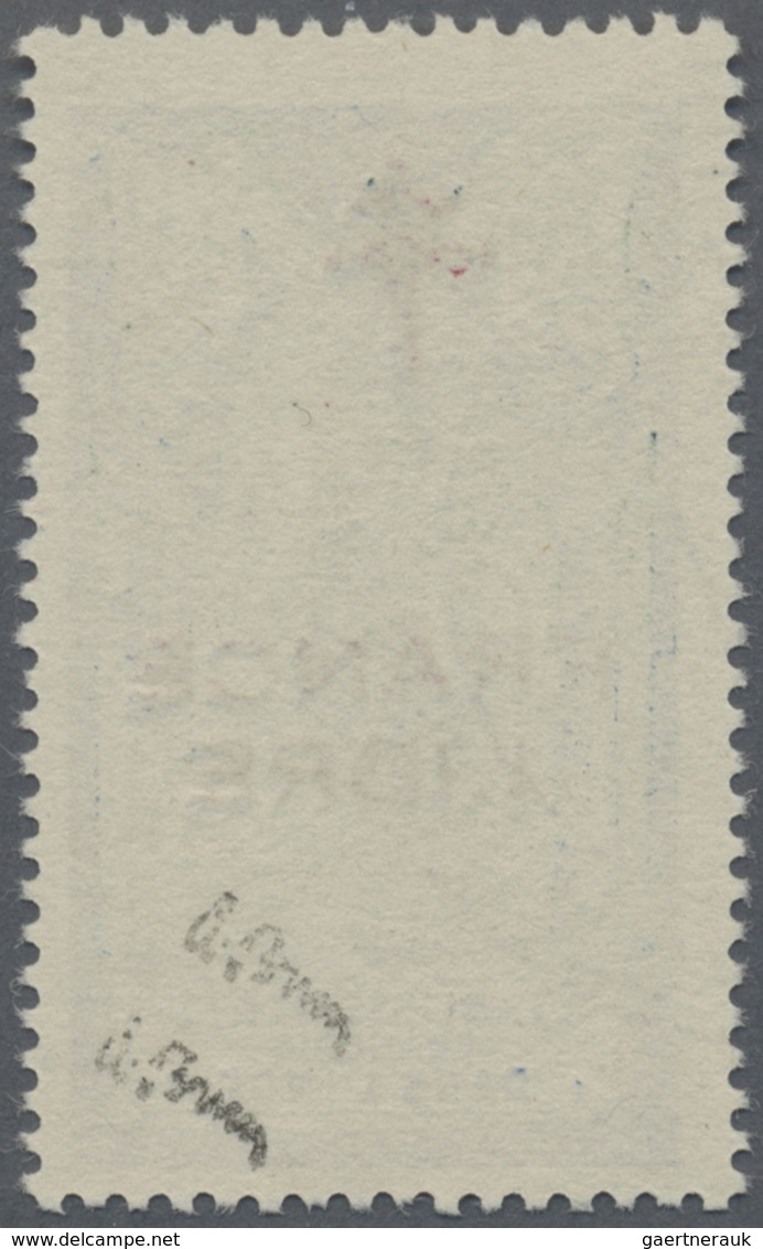O Französisch-Indien: 1943, FRANCE LIBRE Overprint, Double Surcharge (in Red And In Blue) On 20ca. Blu - Used Stamps