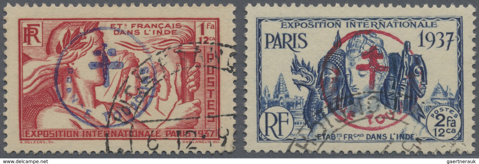 O Französisch-Indien: 1943, FRANCE TOUJOURS Overprints, 1937 World Exhibition 1fa.12ca. And 2fa.12ca. - Gebruikt