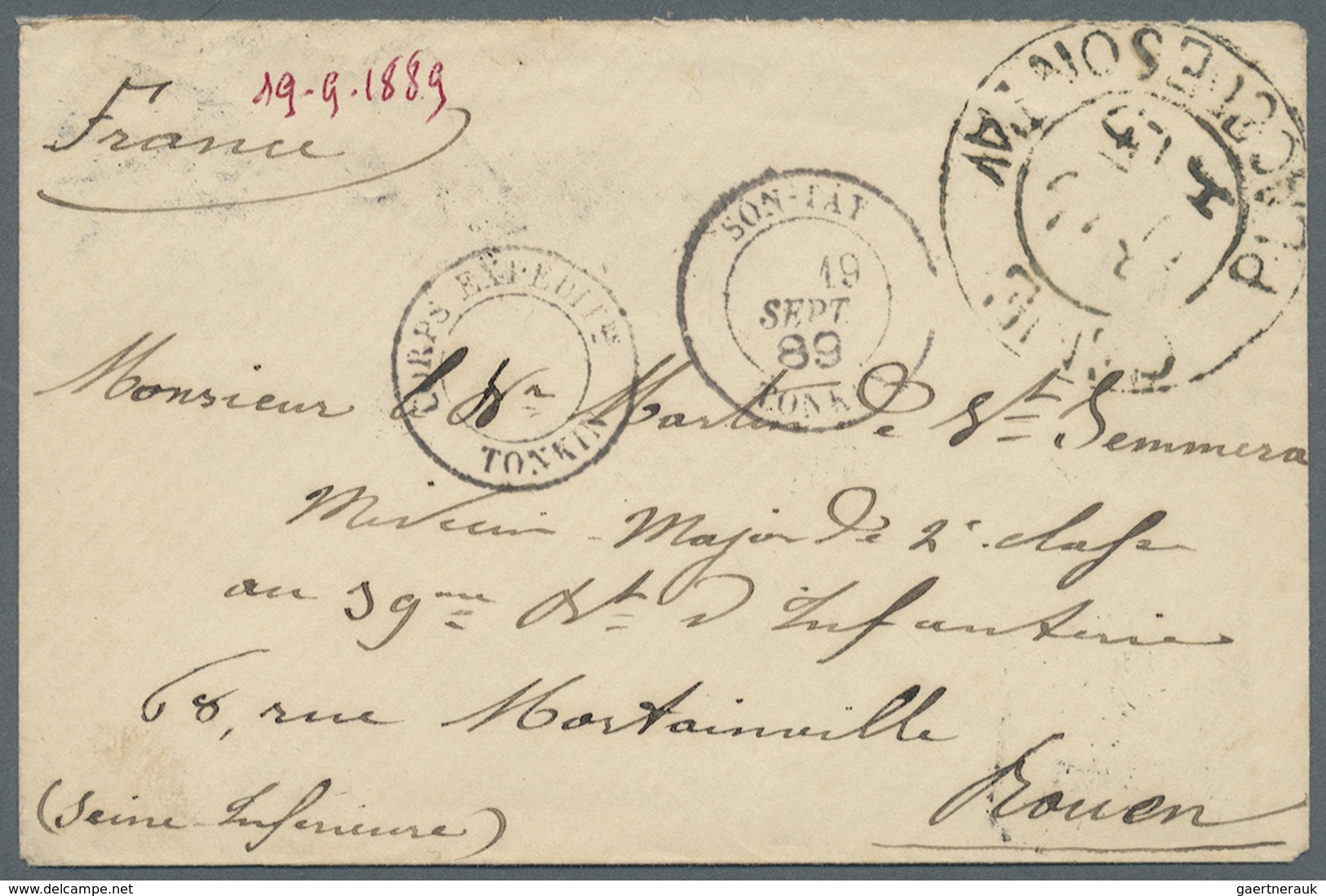 Br Französisch-Indochina: 1889. Stampless Military Mail Envelope Addressed To France Cancelled By Son-L - Brieven En Documenten