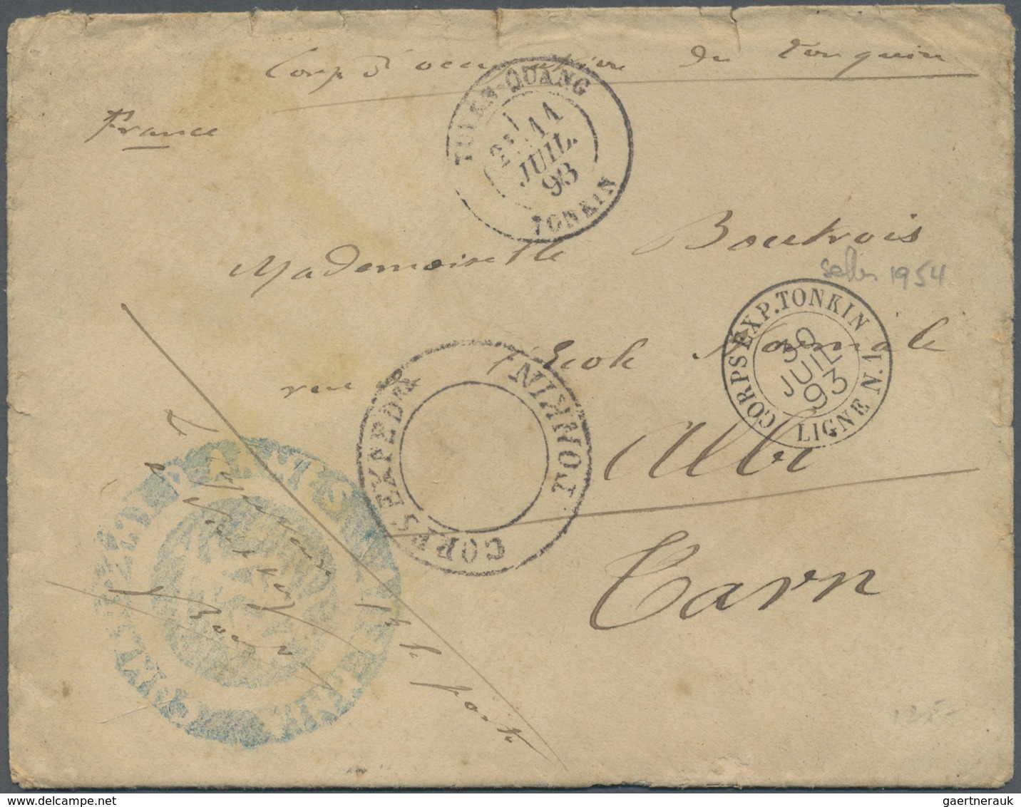 Br Französisch-Indochina: 1893, Fieldpost Letter With "TUYEN QUANG 11 JUL 93" Cds Sent With French Ship - Brieven En Documenten