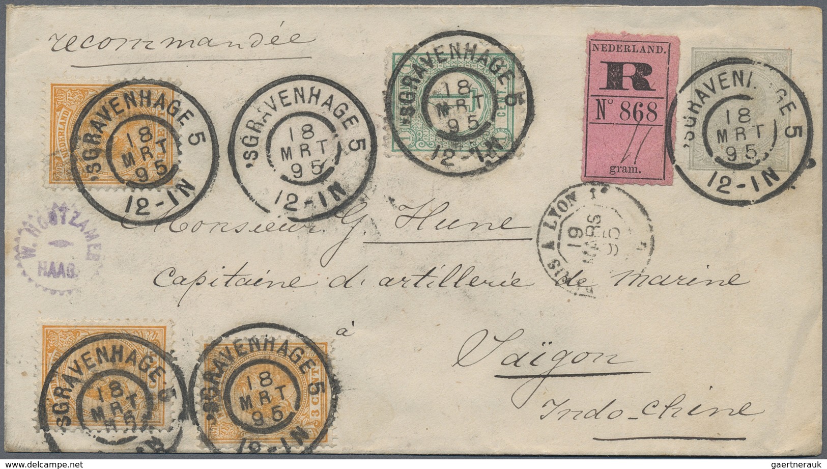 GA Französisch-Indochina: 1895, Netherlands, Registered Postal Stationery Envelope 12½c Grey Upgraded W - Brieven En Documenten
