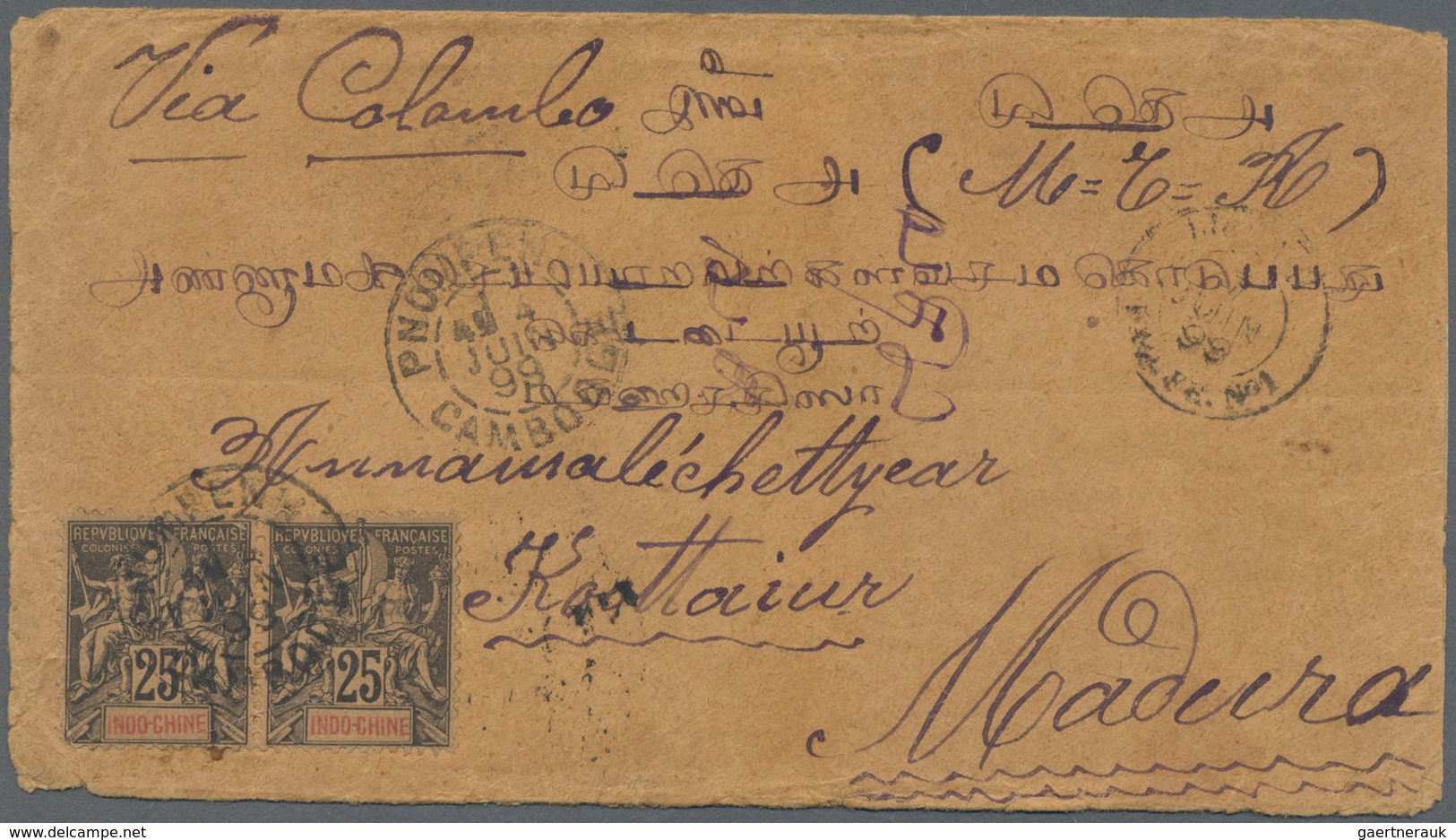 Br Französisch-Indochina: 1899, Two Envelopes Each Franked With 25 C. Allegory Sent From PNOMPEN; CAMBO - Covers & Documents