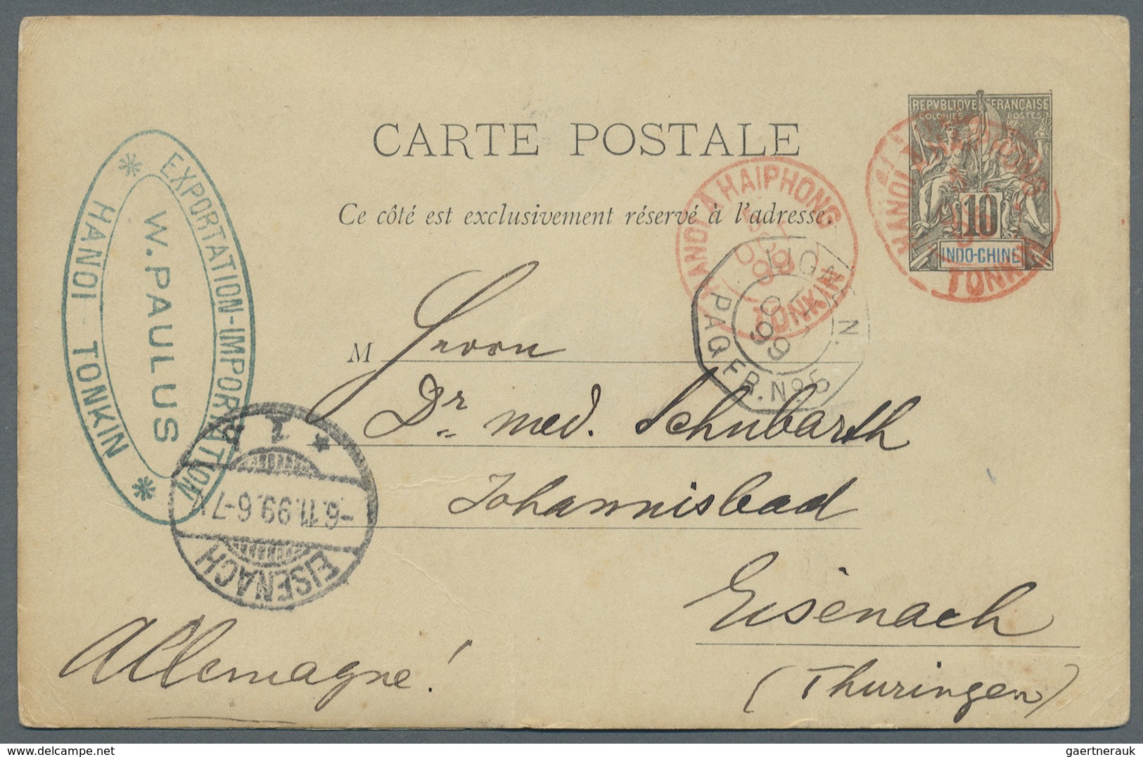 GA Französisch-Indochina: 1899. Postal Stationery Card 10c Black With Photographic View On Reverse Writ - Brieven En Documenten