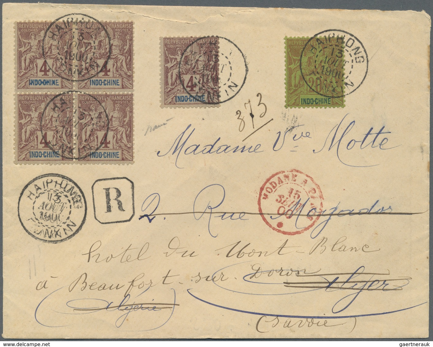 Br Französisch-Indochina: 1900. Registered Envelope Addressed To Algeria Bearing Indo-China SG 8, 4c Pu - Brieven En Documenten