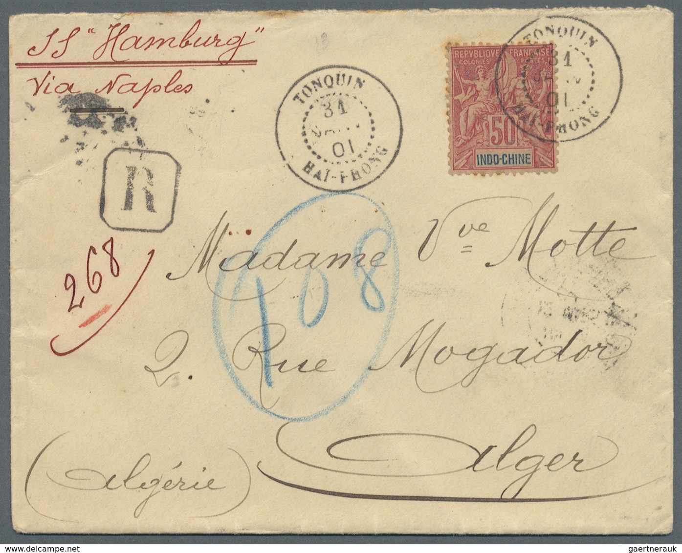 Br Französisch-Indochina: 1901. Registered Envelope Addressed To Algeria, North Africa Bearing Indo-Chi - Covers & Documents