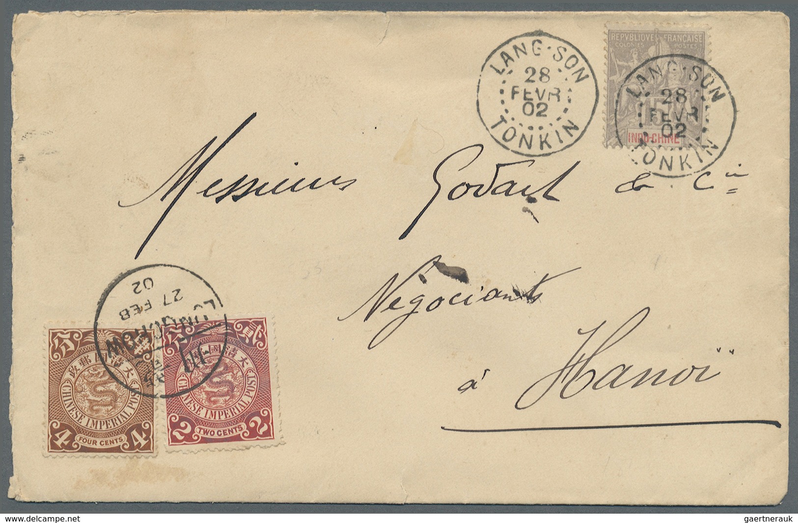 Br Französisch-Indochina: 1902. Envelope Addressed To Hanoi, French Indo-China Bearing Chinese Imperial - Lettres & Documents