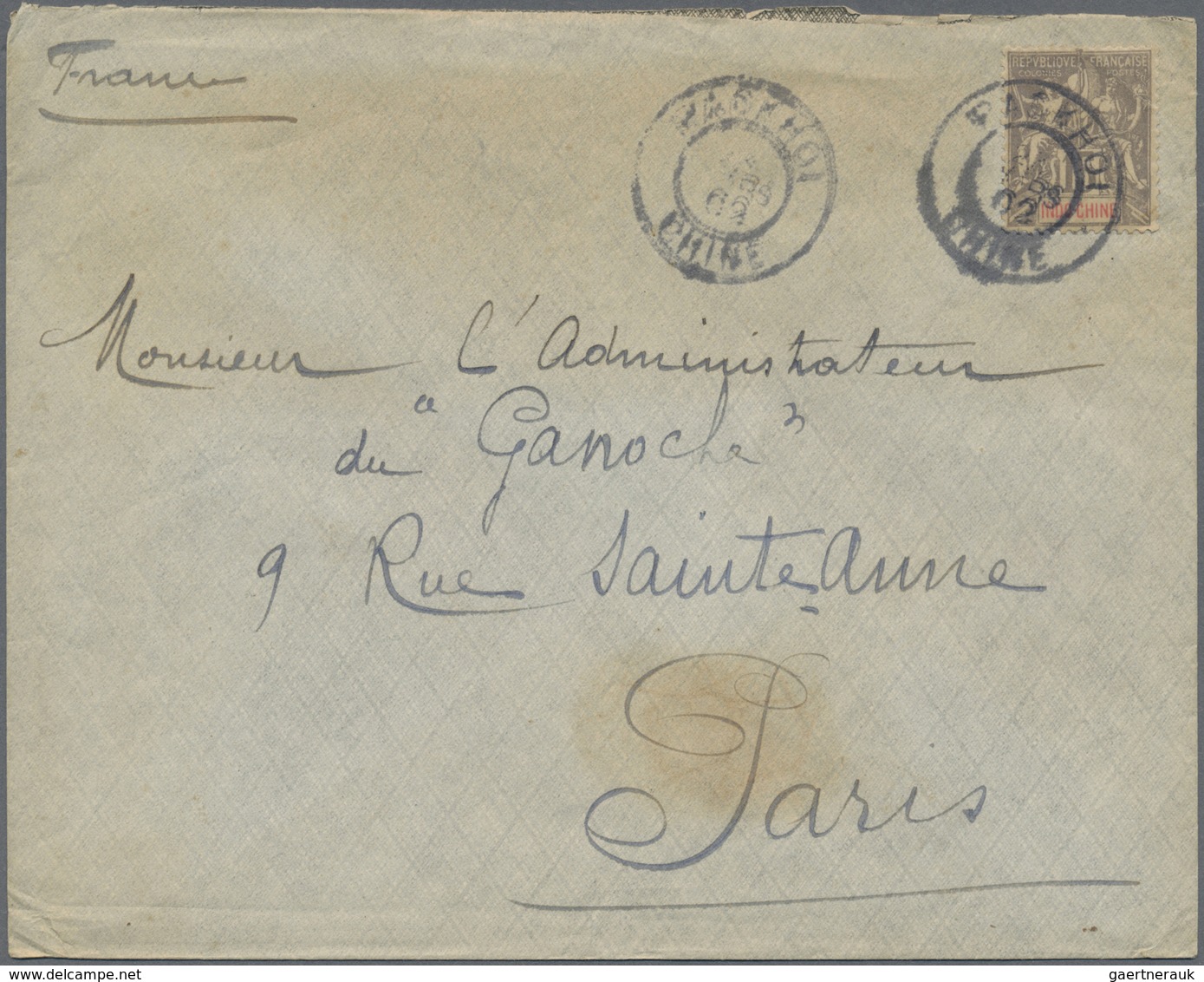 Br Französisch-Indochina: 1902. Envelope Addressed To Paris Bearing Lndo-China SG 25. 15c Grey Tied By - Brieven En Documenten