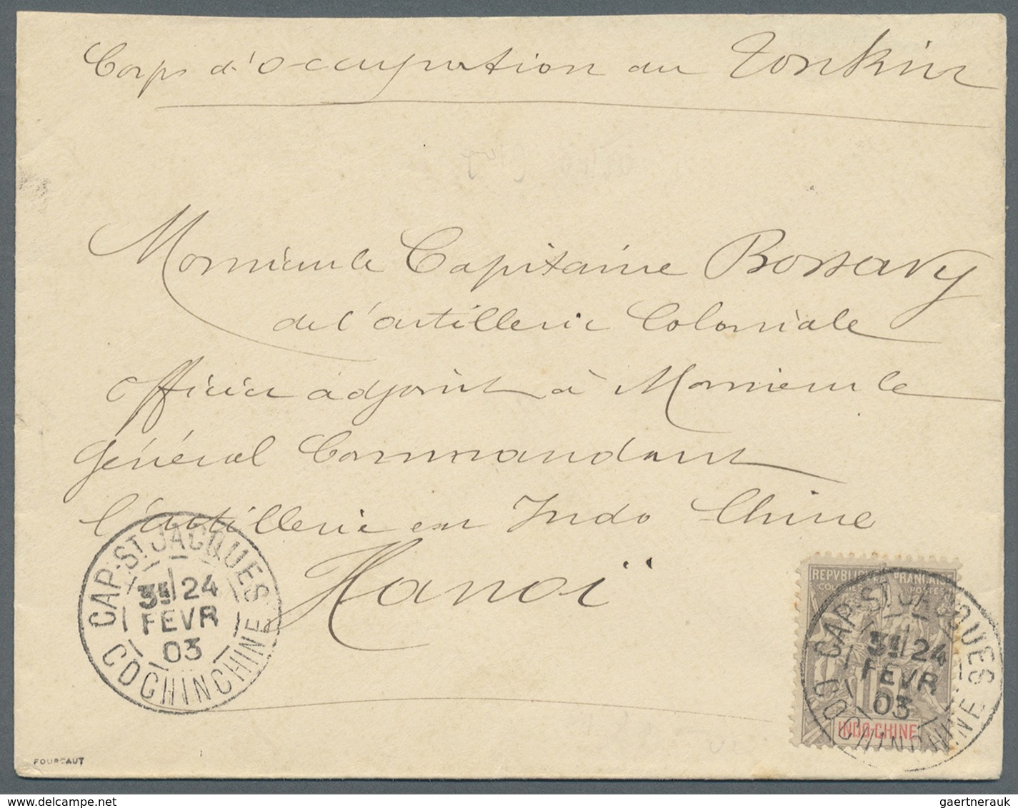 Br Französisch-Indochina: 1903. Envelope Endorsed 'Corps D'Occupation Du Tonkin' Addressed To The 'Capt - Covers & Documents