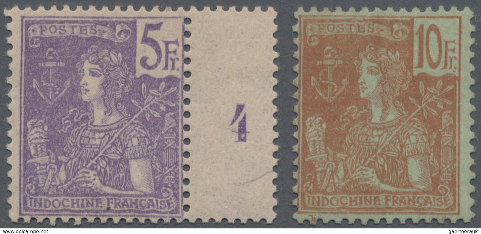 * Französisch-Indochina: 1904 Definitives 5fr. And 10fr., Mint Lightly Hinged, The 5fr. With Gutter (n - Brieven En Documenten