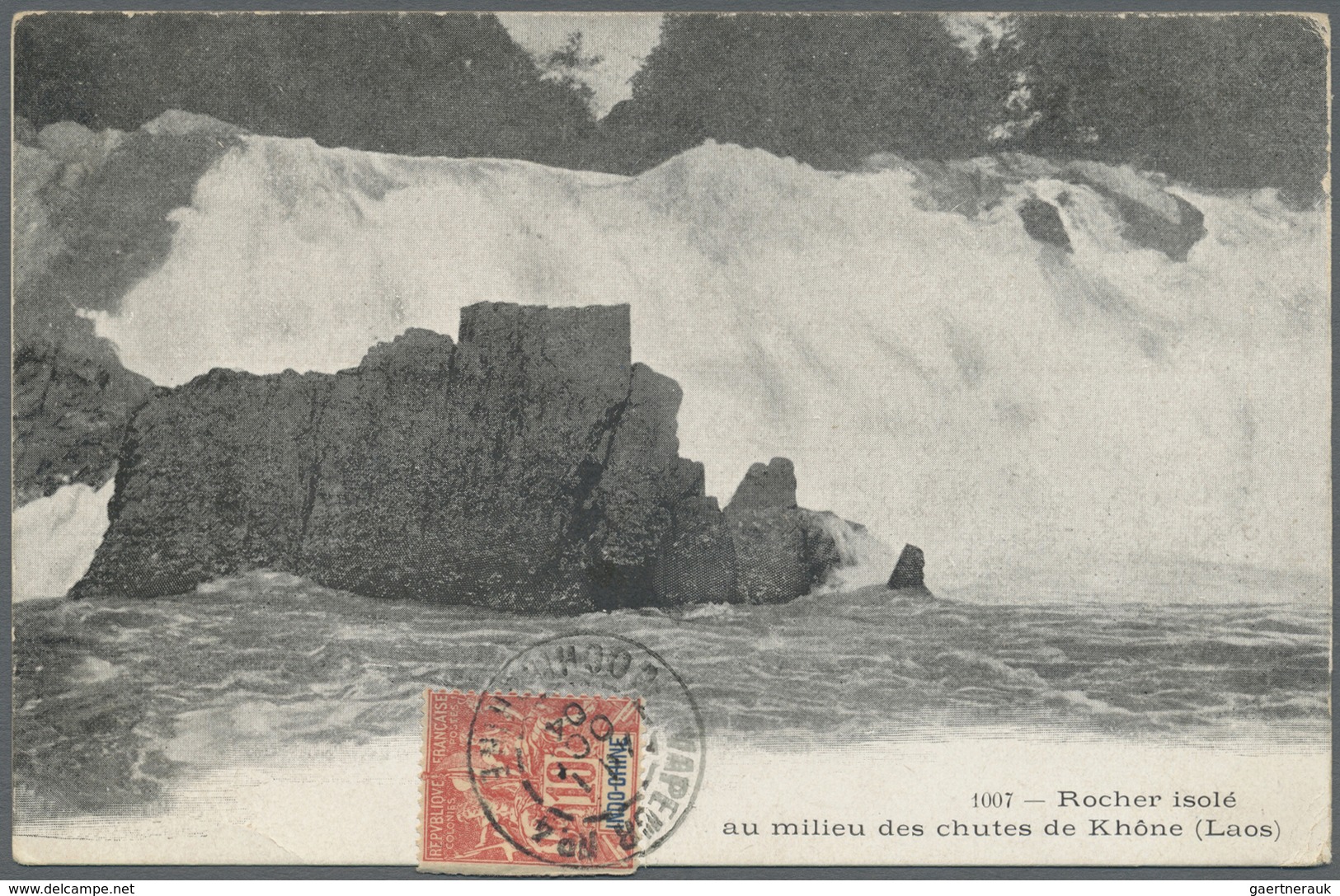 Br Französisch-Indochina: 1904. Picture Post Card Of 'The Chutes De Khone, Laos' Addressed To France Be - Covers & Documents