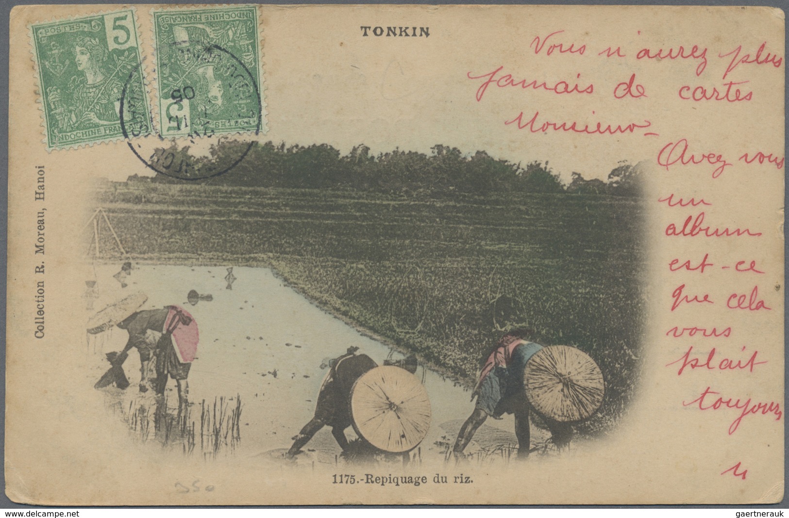 Br Französisch-Indochina: 1905. Picture Post Card Of 'Planting Rice’ Addressed To France Bearing Indo-C - Covers & Documents