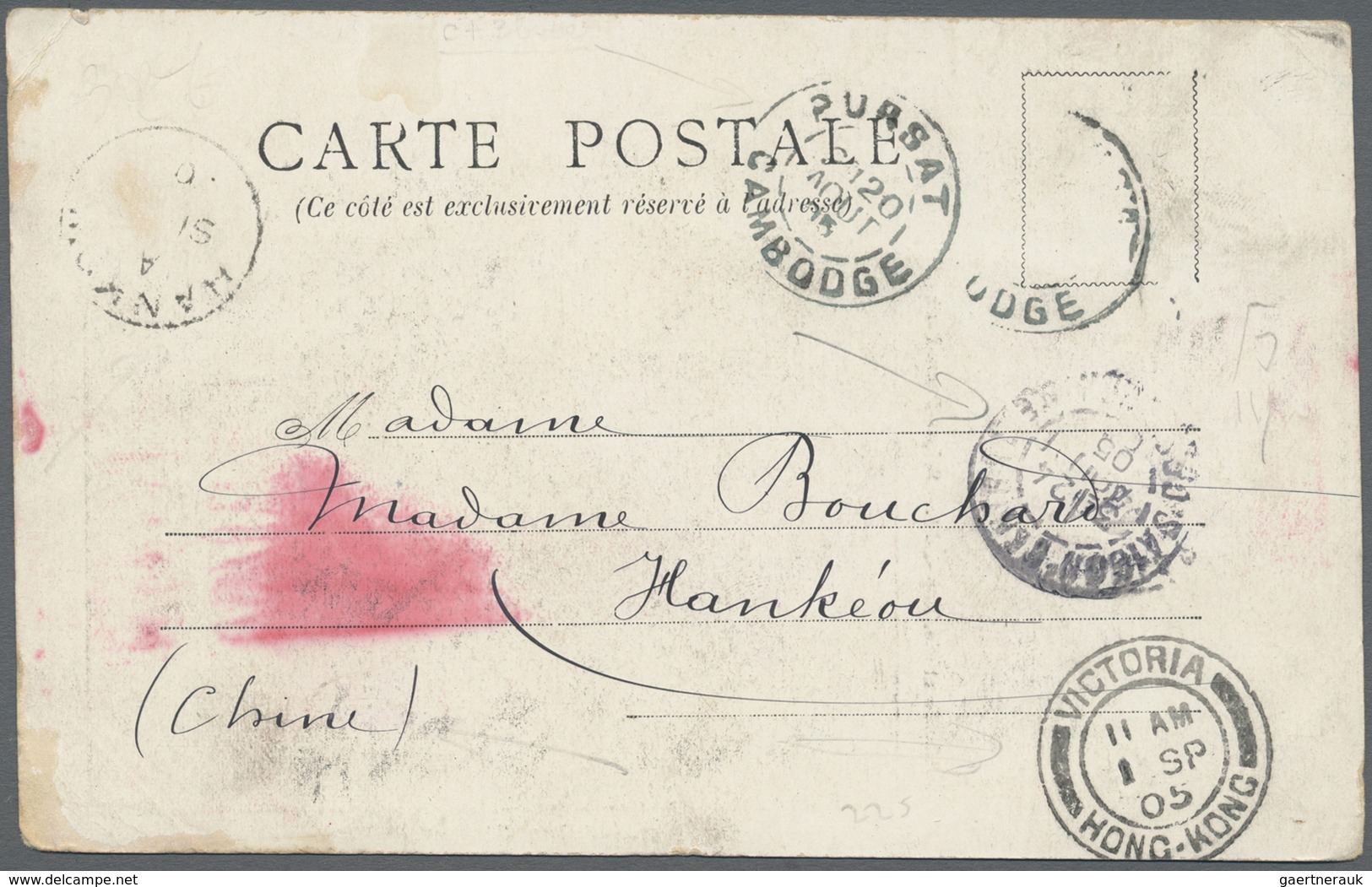 Br Französisch-Indochina: 1905. Picture Post Card Of 'Angkor Watt' Addressed To Hankow, China Bearing F - Brieven En Documenten