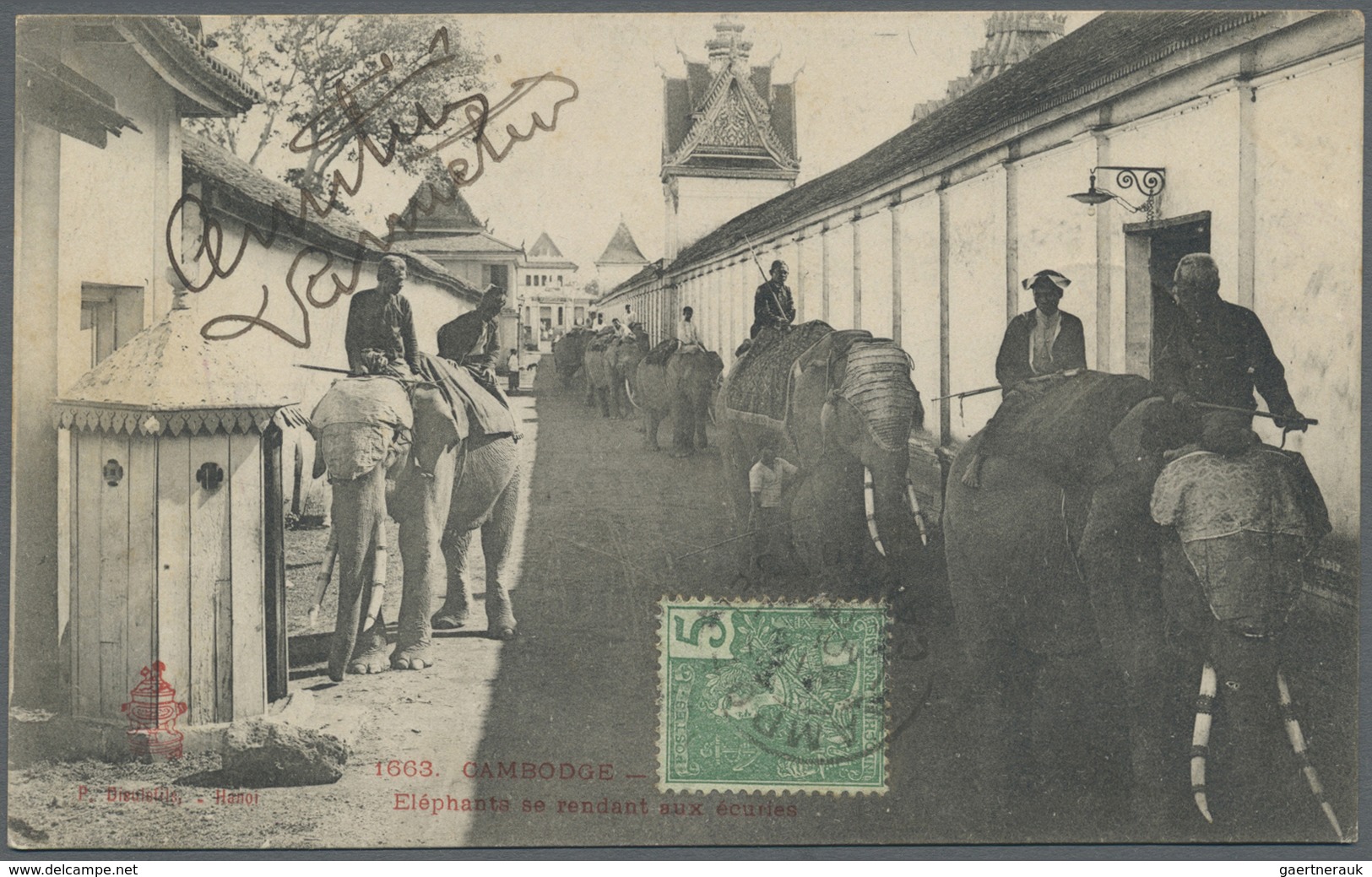 Br Französisch-Indochina: 1906. Picture Post Card Of 'Elephant Parade' Addressed To Krulie, Cambodia Be - Brieven En Documenten