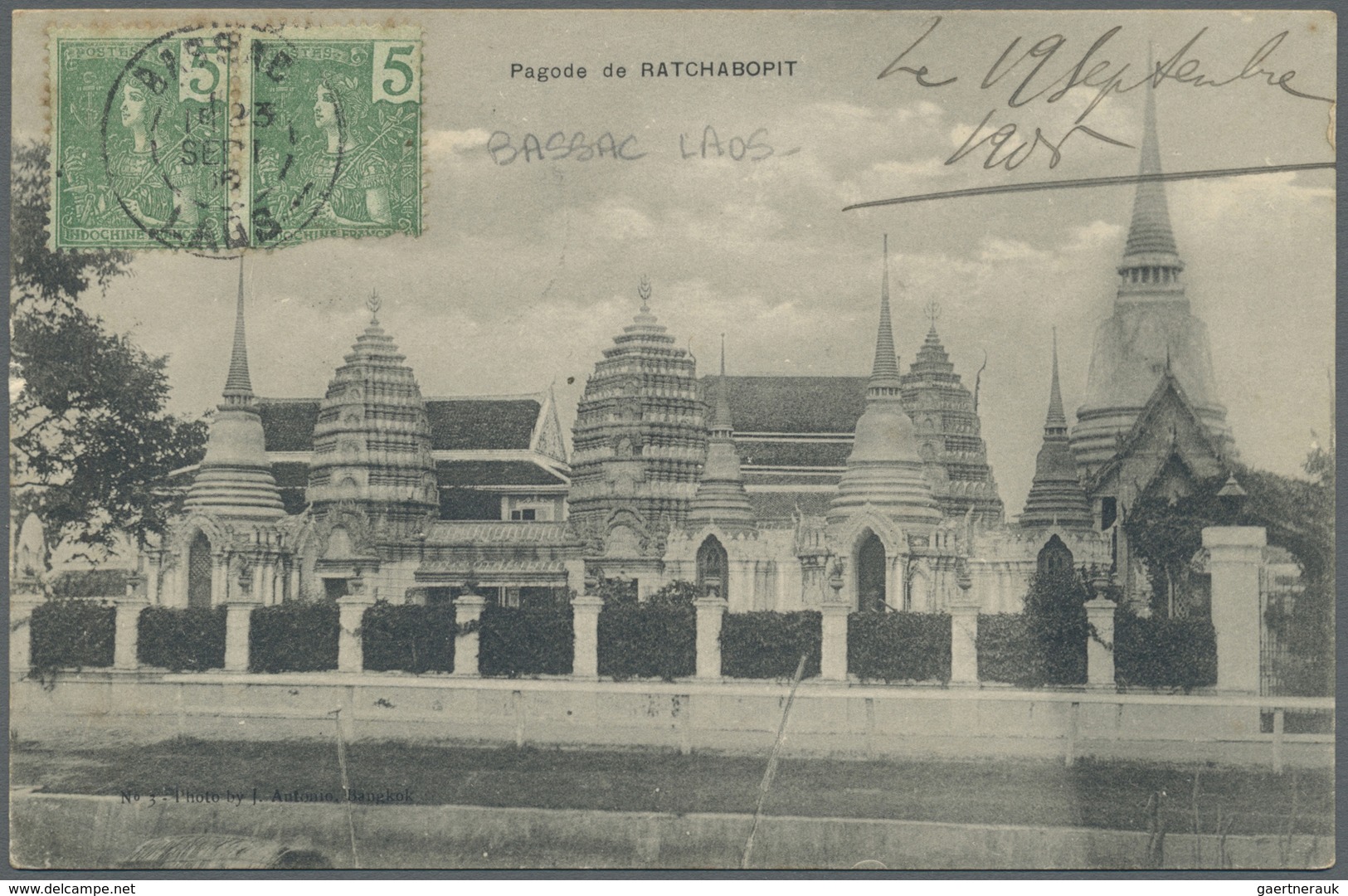 Br Französisch-Indochina: 1906. Picture Post Card Of 'Ratchabopit Pagoda, Ubon, Siam' Addressed To Fran - Brieven En Documenten