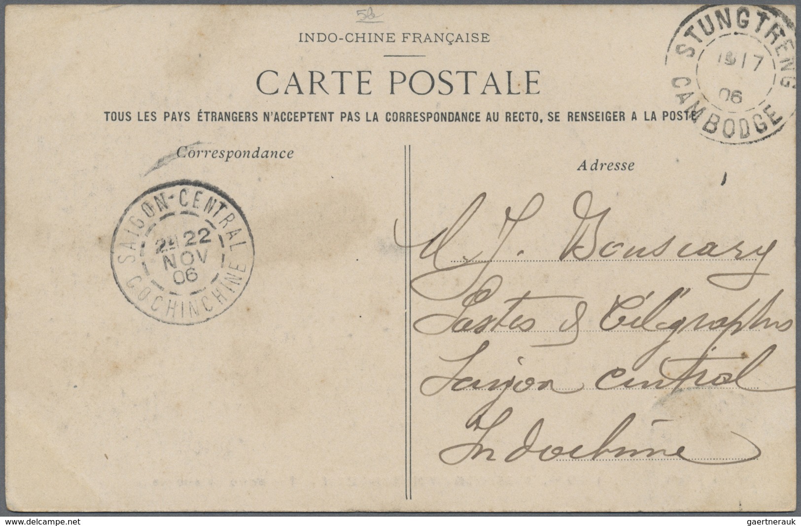 Br Französisch-Indochina: 1906. Picture Post Card Of 'Tresor Et Cambodge, Phnom Penh' Addressed To Saig - Brieven En Documenten