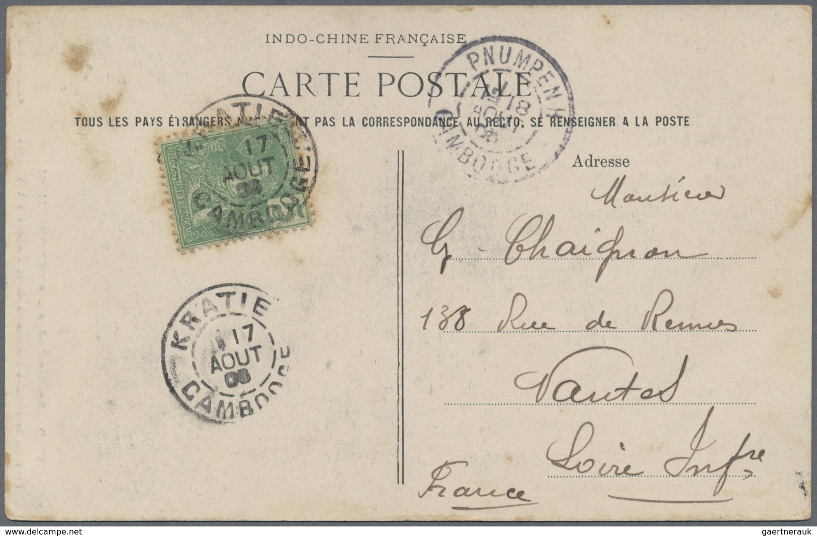Br Französisch-Indochina: 1906. Picture Post Card Of 'Angkor-Thom ' Addressed To France Bearing Indo-Ch - Covers & Documents