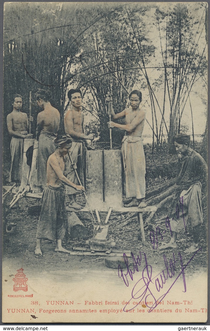 Br Französisch-Indochina: 1909. Picture Post Card Of ‘Nam-Thi Blacksmiths In Yunnan' Addressed To Haiph - Brieven En Documenten