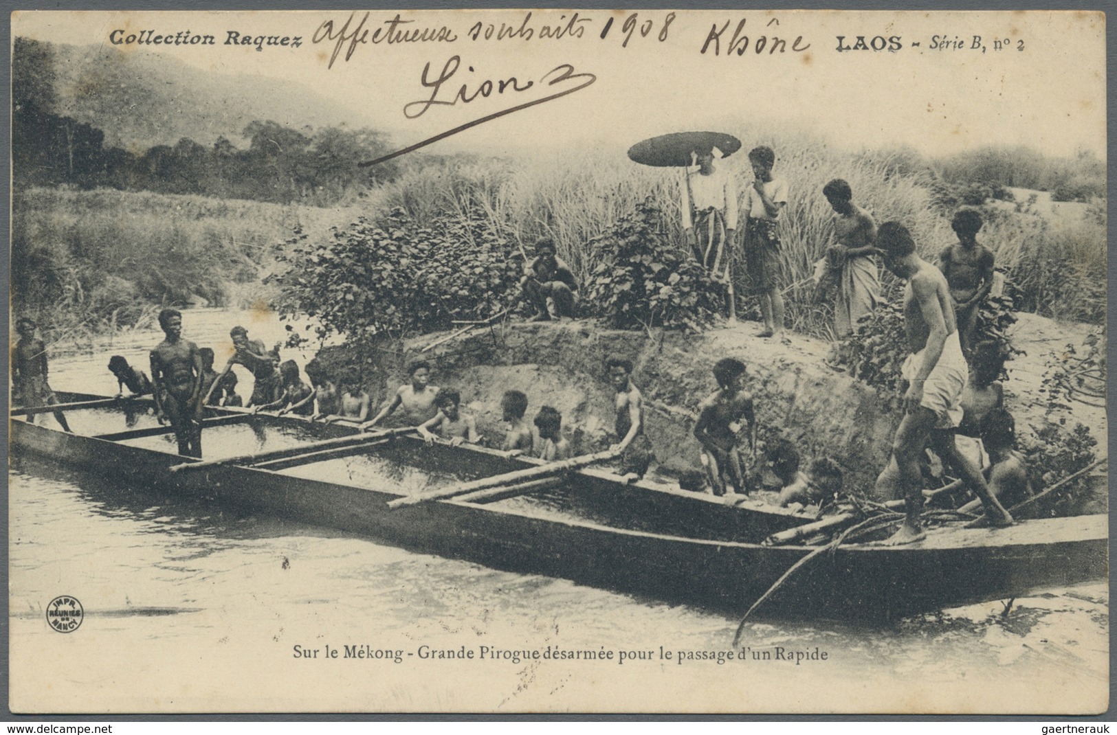 Br Französisch-Indochina: 1909. Picture Post Card Of 'Large Canoes On The Mekong Rapides' Addressed To - Brieven En Documenten