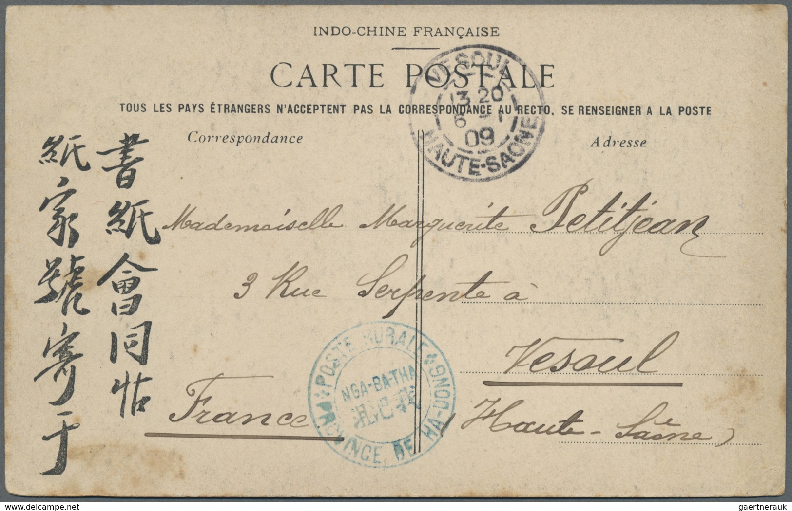 Br Französisch-Indochina: 1909. Picture Post Card Of 'Manderin, Dong-Dang' Addressed To France Bearing - Brieven En Documenten