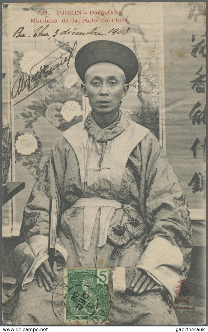 Br Französisch-Indochina: 1909. Picture Post Card Of 'Manderin, Dong-Dang' Addressed To France Bearing - Brieven En Documenten