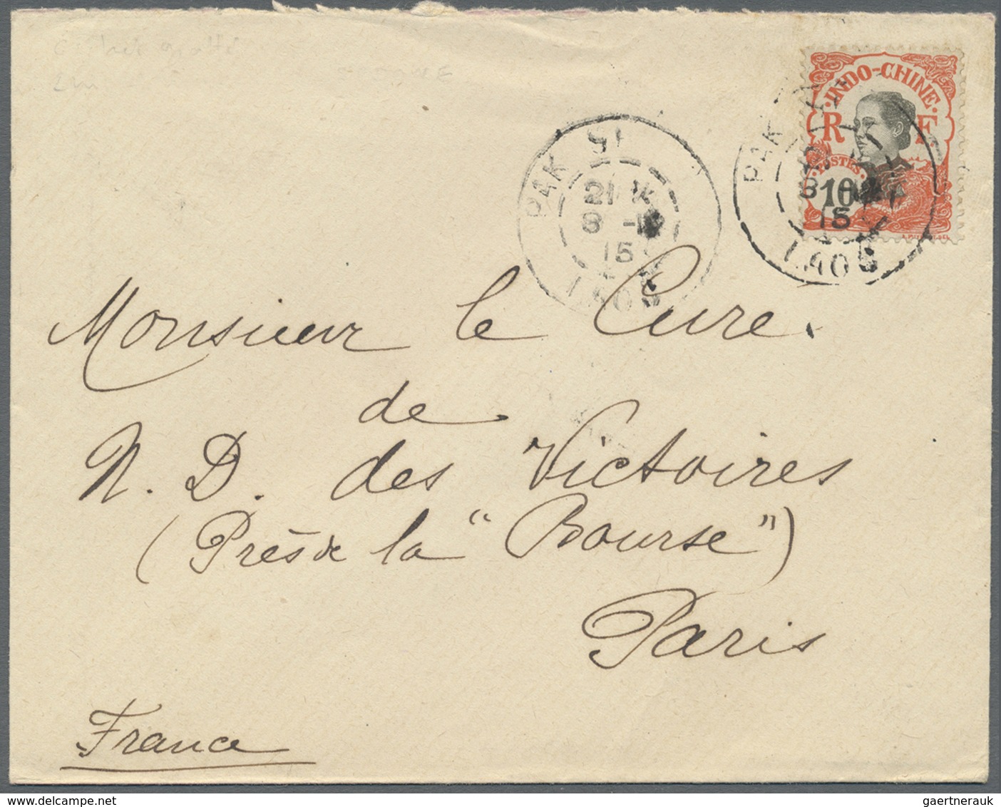 Br Französisch-Indochina: 1915. Envelope Addressed To France Bearing Indo-China SG 55, 10c Scarlet Tied - Brieven En Documenten