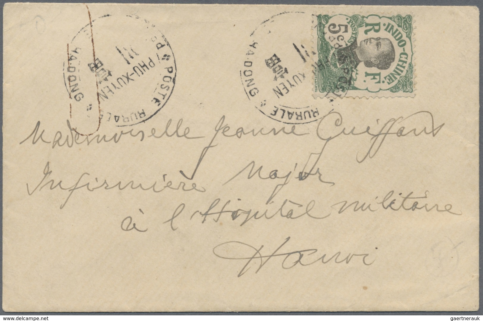 Br Französisch-Indochina: 1919. Envelope Addressed To Hanoi Bearing Indo-China SG 54, 5c Green Tied By - Brieven En Documenten