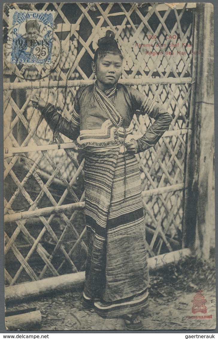 Br Französisch-Indochina: Picture Post Card Of 'Wife Of Khas Chief, Mao Panh' Addressed To France Beari - Brieven En Documenten