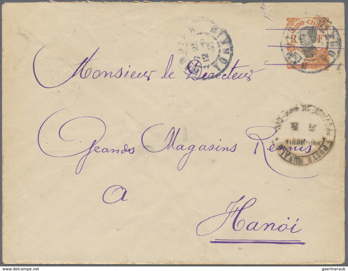 GA Französisch-Indochina: 1923. Postal Stationery Envelope 4c Orange Addressed To Hanoi Cancelled By 'P - Brieven En Documenten