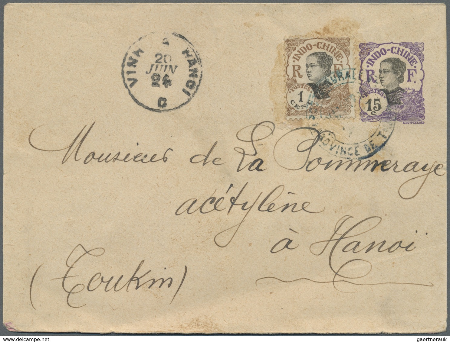 GA Französisch-Indochina: 1924. Lndo-China Postal Stationery Envelope (minor Spots) 15c Violet Upgraded - Brieven En Documenten