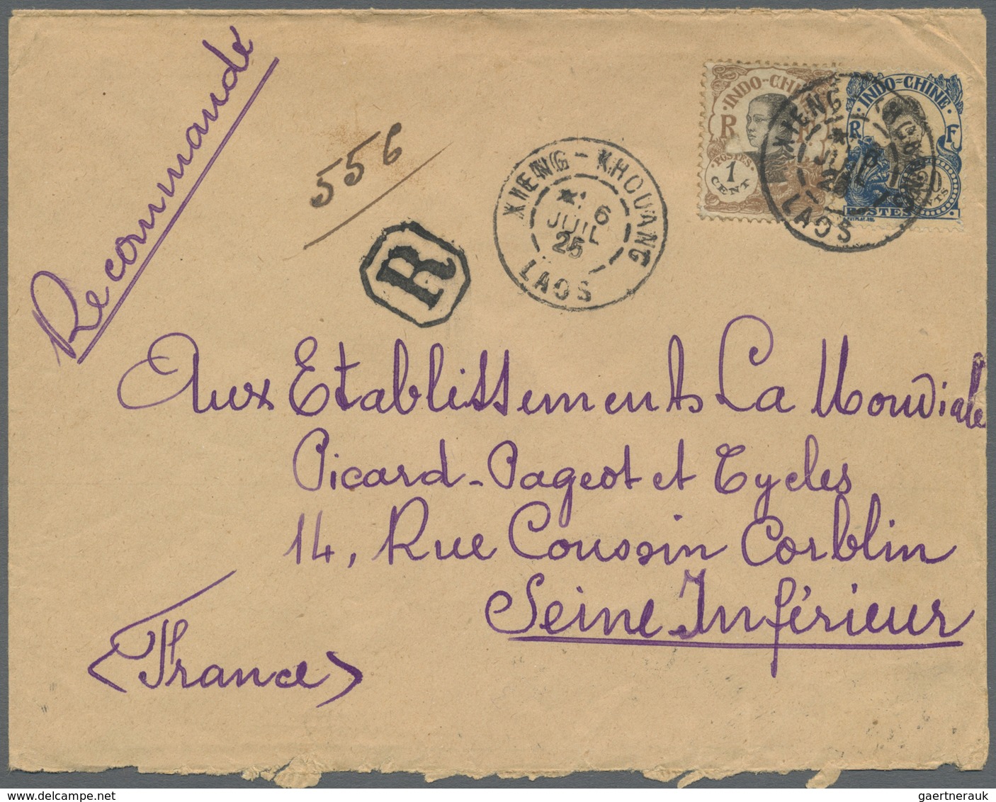 Br Französisch-Indochina: 1925. Registered Envelope Addressed To France Bearing Indo-China Yvert 100, 1 - Brieven En Documenten