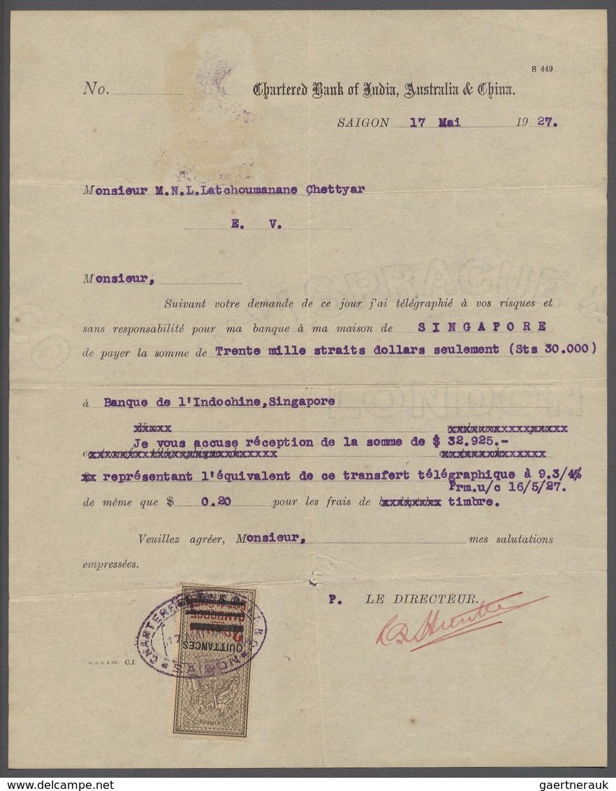 Br Französisch-Indochina: 1927, Bank Bill Of The 'Chartered Bank Of India, Australia & China' At SAIGON - Brieven En Documenten