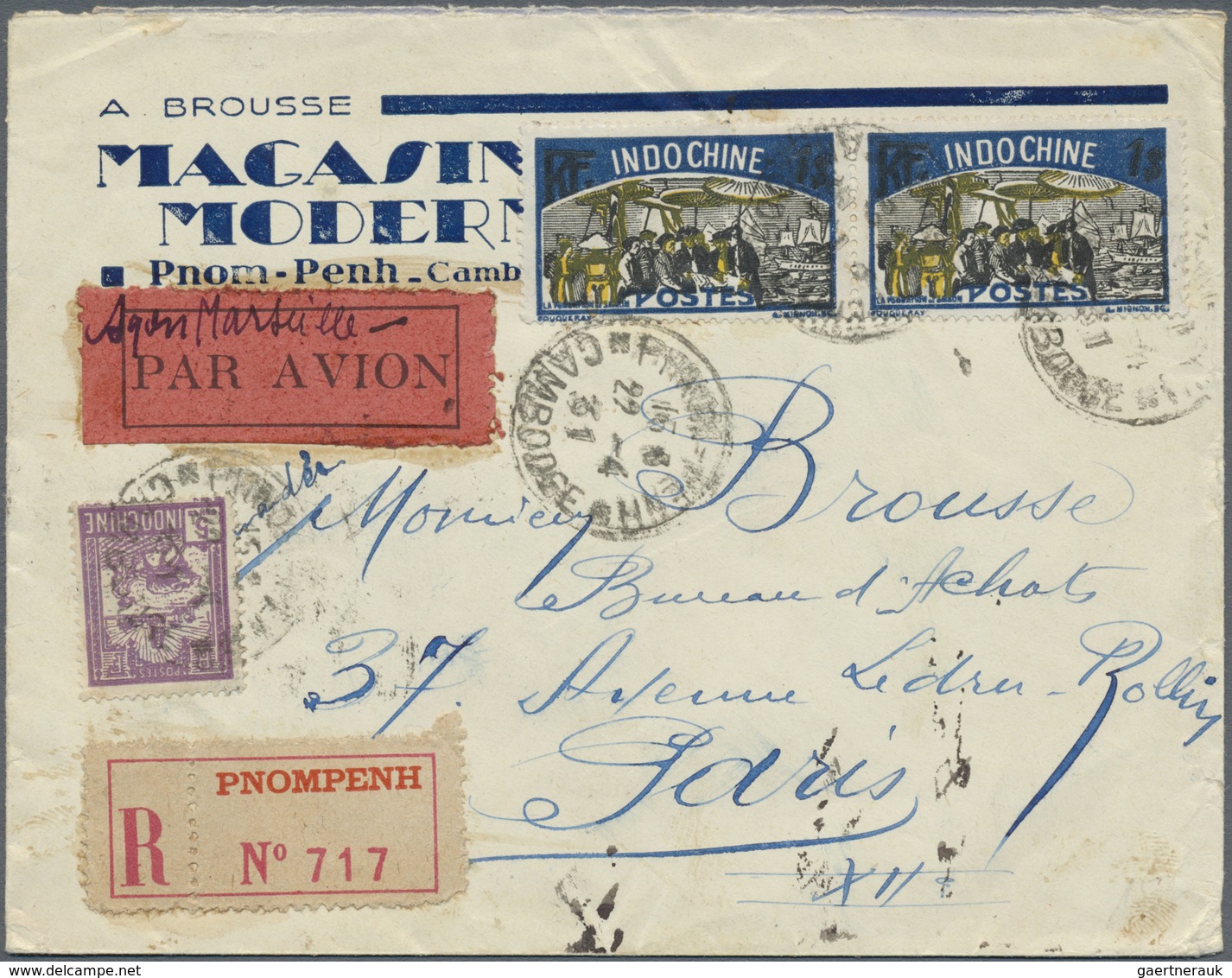 Französisch-Indochina: 1928/31, Three Better Franked (airmail)covers Incl. 1x Blue "R" (registration - Brieven En Documenten