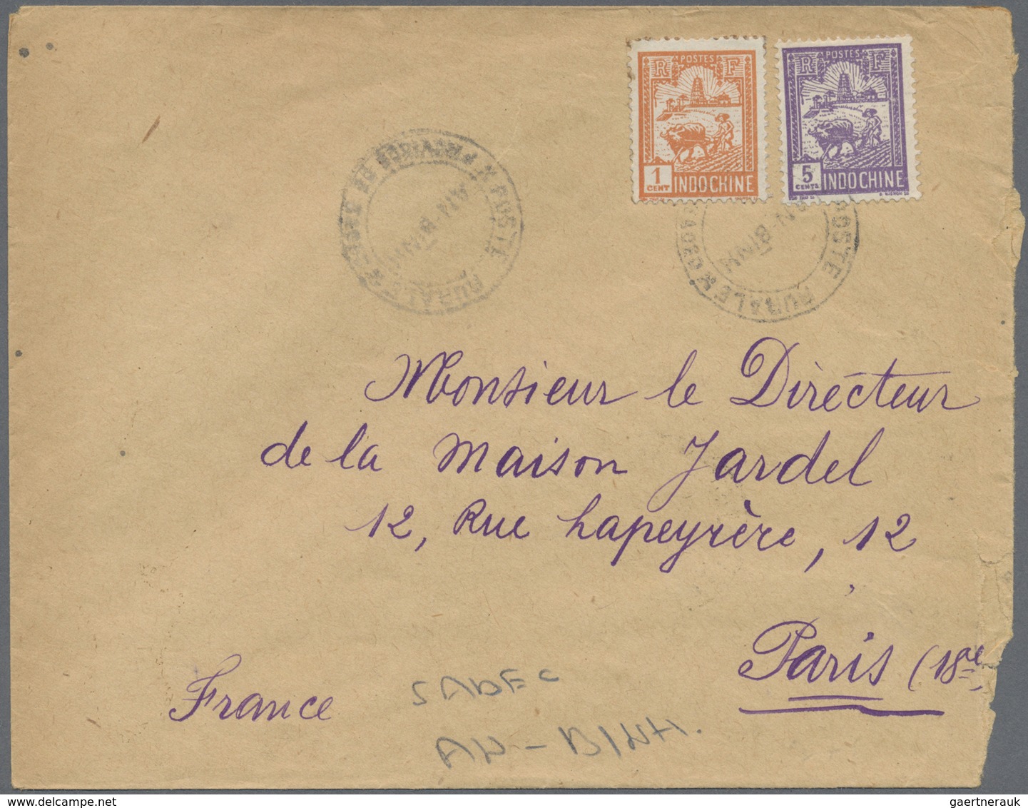 Br Französisch-Indochina: 1929. Envelope (roughly Opened At Right/faults) Addressed To Paris Bearing Fr - Brieven En Documenten