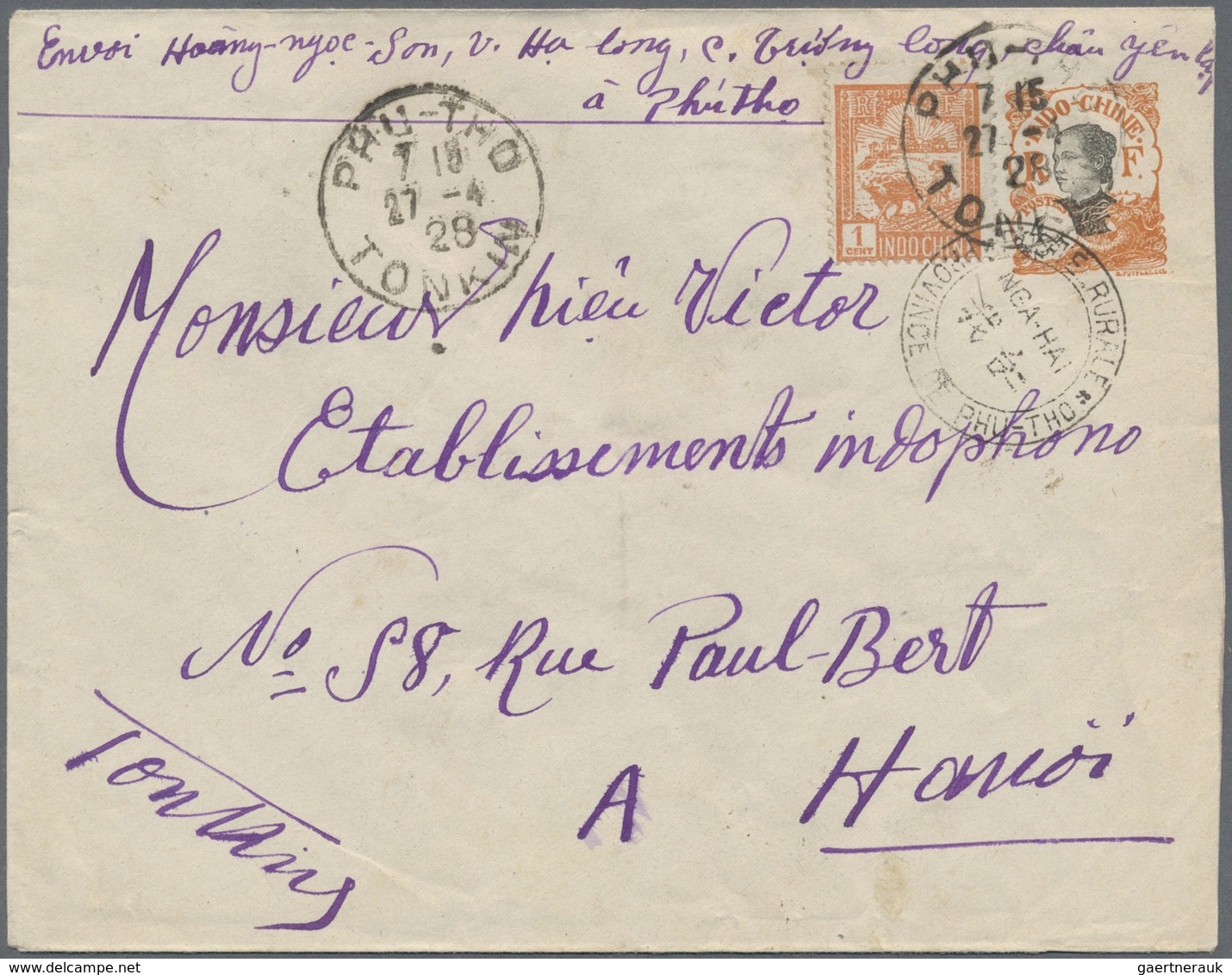 GA Französisch-Indochina: 1929. Postal Stationery Envelope 4c Orange Upgraded With Indo-China SG 140, 1 - Brieven En Documenten