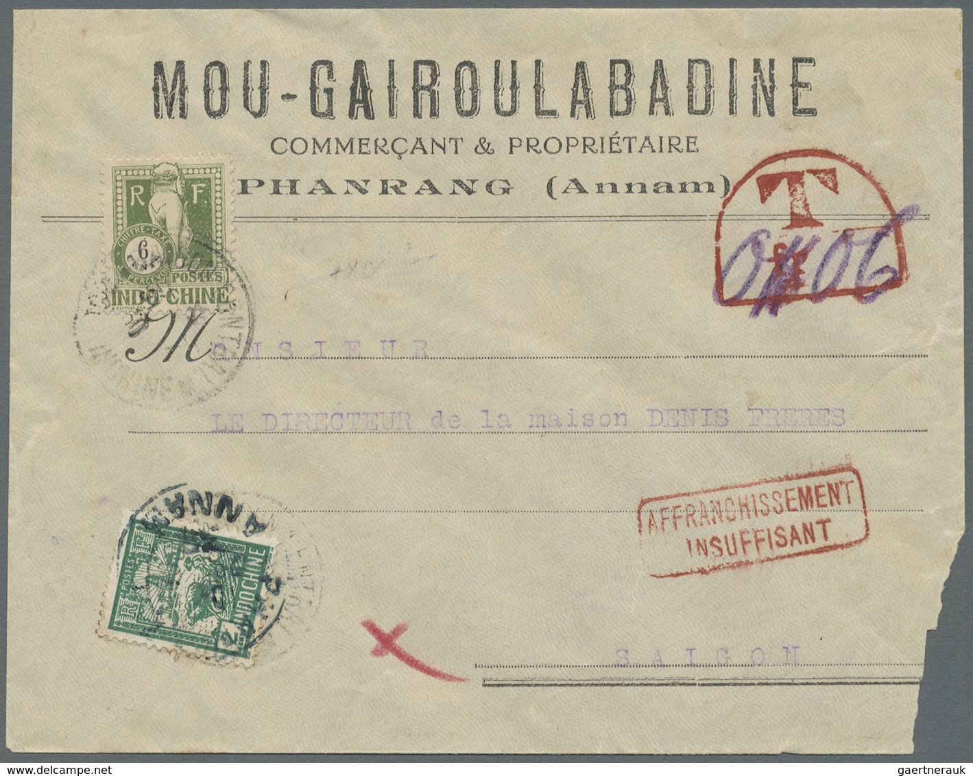 Br Französisch-Indochina: 1930. Envelope (corner Fault At Lower Right) Addressed To Saigon Bearing Indo - Brieven En Documenten