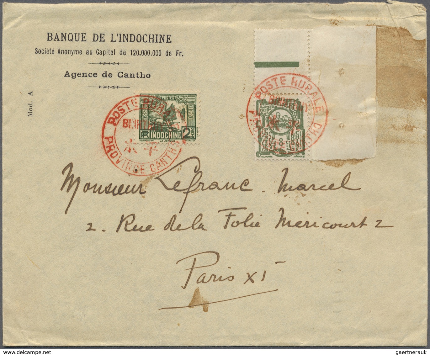 Br Französisch-Indochina: 1932. Envelope Addressed To Paris Bearing Indo- China SG 147, 8c Olive And SG - Brieven En Documenten