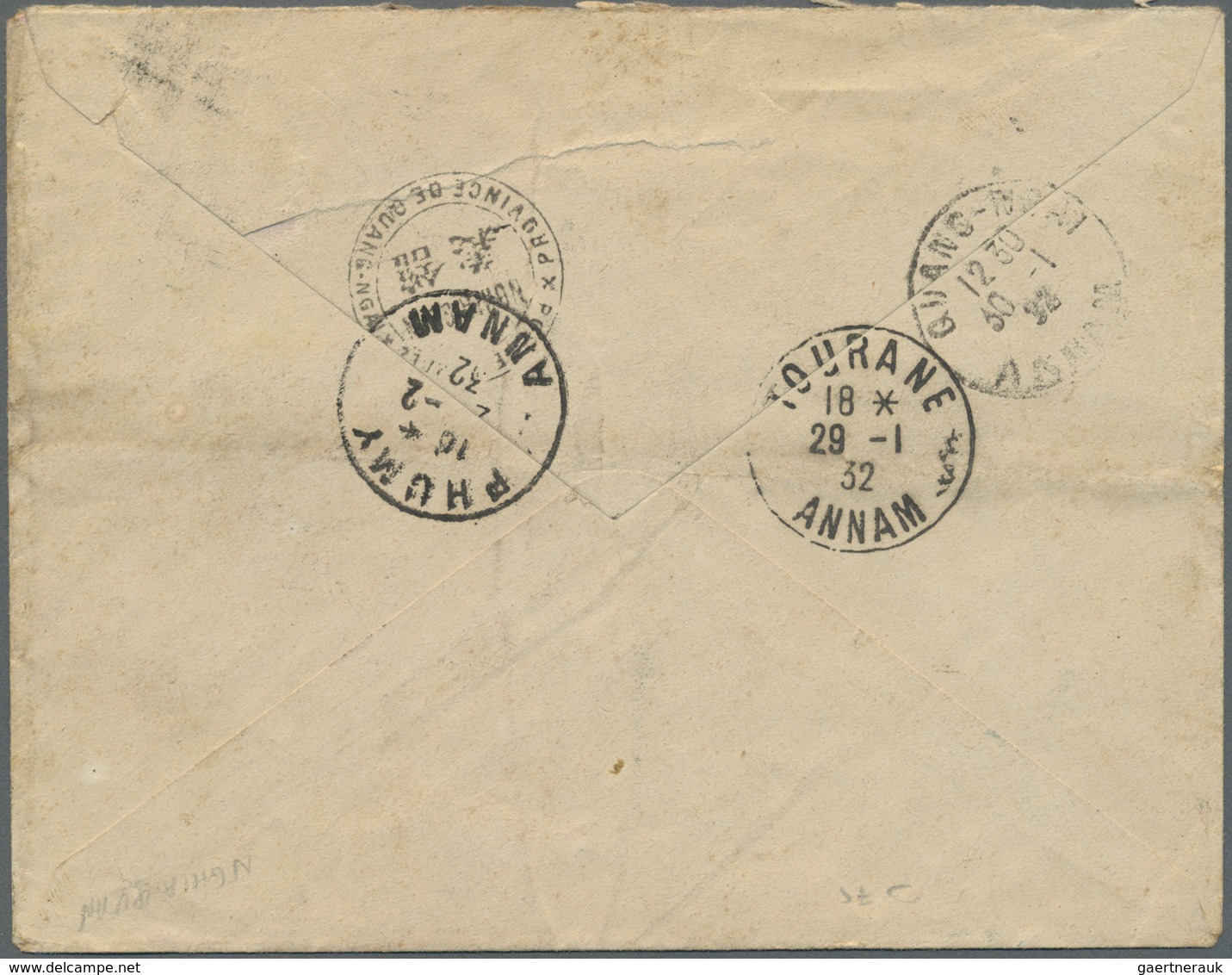 Br Französisch-Indochina: 1932. Envelope (vertical And Horiz. Fold) Written From Phuoc-Hiep Addressed T - Brieven En Documenten