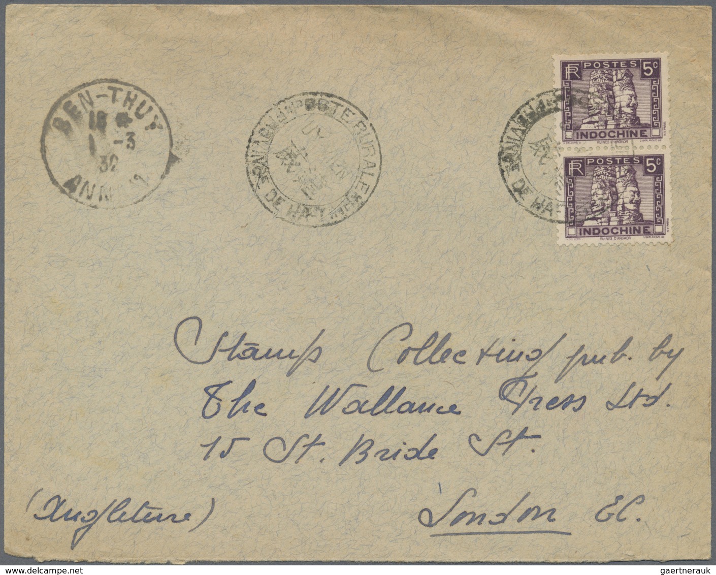 Br Französisch-Indochina: 1932. Envelope Addressed To London Bearing Lndo-China SG 175, 5c Violet (pair - Brieven En Documenten