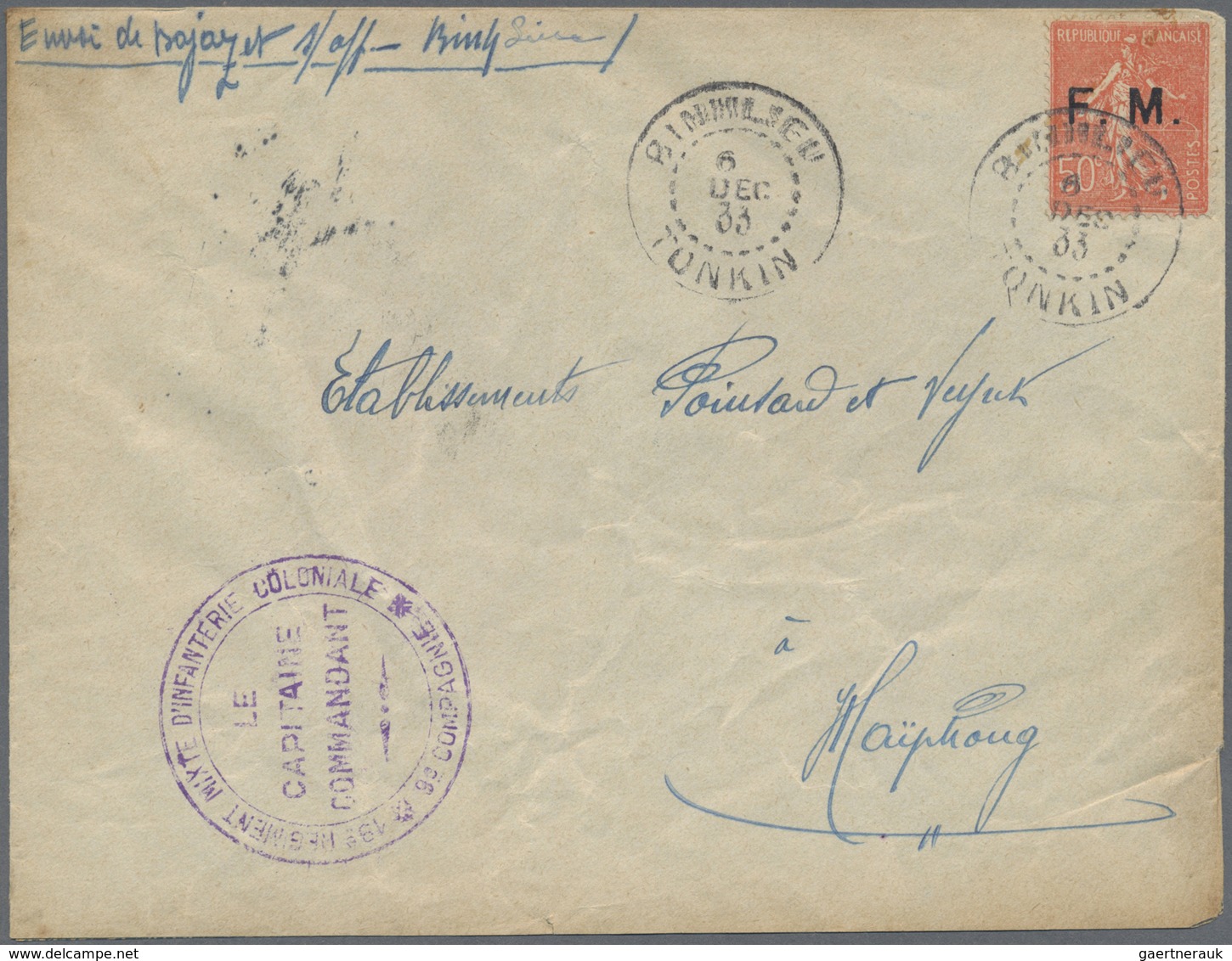 Br Französisch-Indochina: 1933. Envelope (creased, Toned) Addressed To Hai-Phong Bearing France 'Milita - Brieven En Documenten