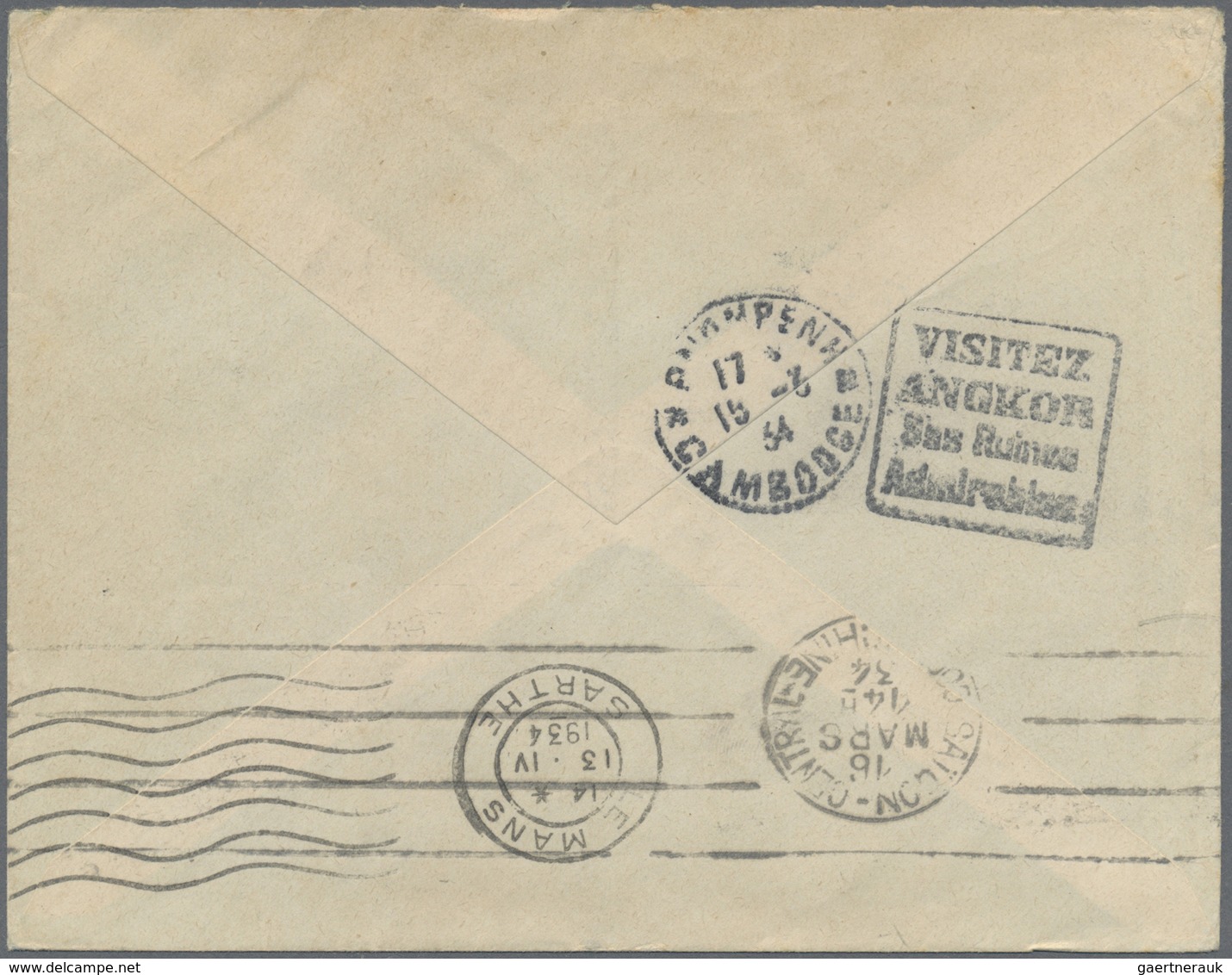 GA Französisch-Indochina: 1934. Indo-China Postal Stationery Envelope 5c Violet Upgraded With Lndo-Chin - Brieven En Documenten