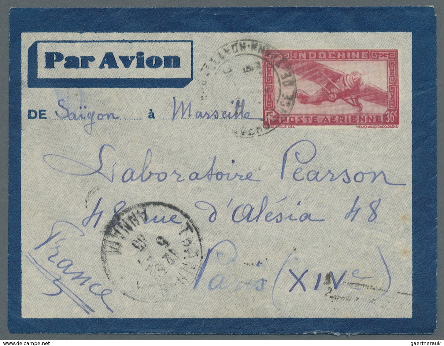 GA Französisch-Indochina: 1935. Air Mail. Indo-China Postal Stationery Envelope 36c Red Cancelled By 'P - Brieven En Documenten