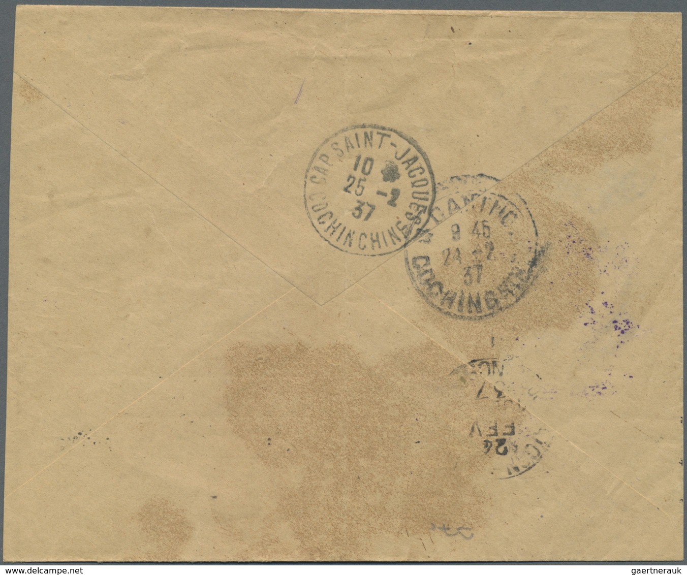 Br Französisch-Indochina: 1937. Envelope (stains) Addressed To Cap S't Jacques Bearing Lndo-China SG 17 - Brieven En Documenten