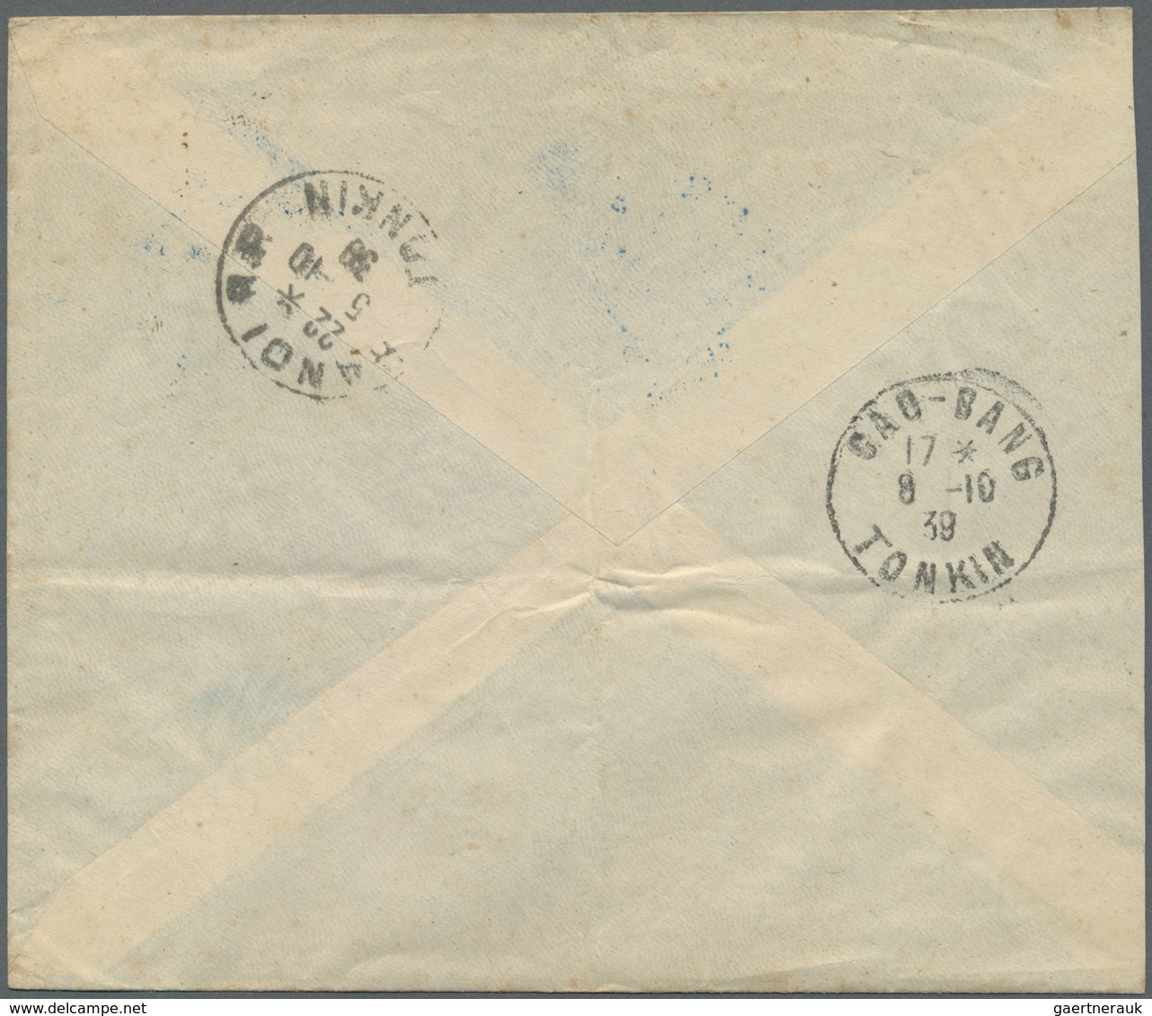 Br Französisch-Indochina: 1939. Envelope (horiz. And Vertical Fold, Shortened At Left, Minor Spots) Add - Brieven En Documenten