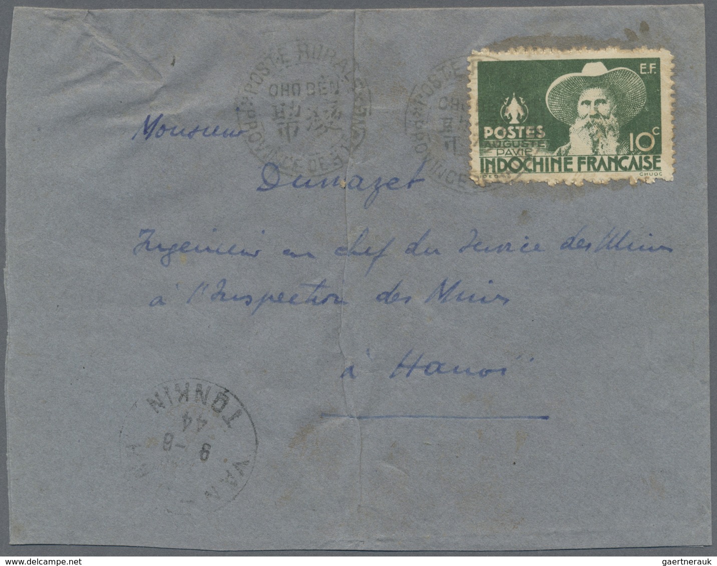 Br Französisch-Indochina: 1944. Envelope (vertical Fold) Addressed To Hanoi Bearing Lndo-China SG 319, - Brieven En Documenten